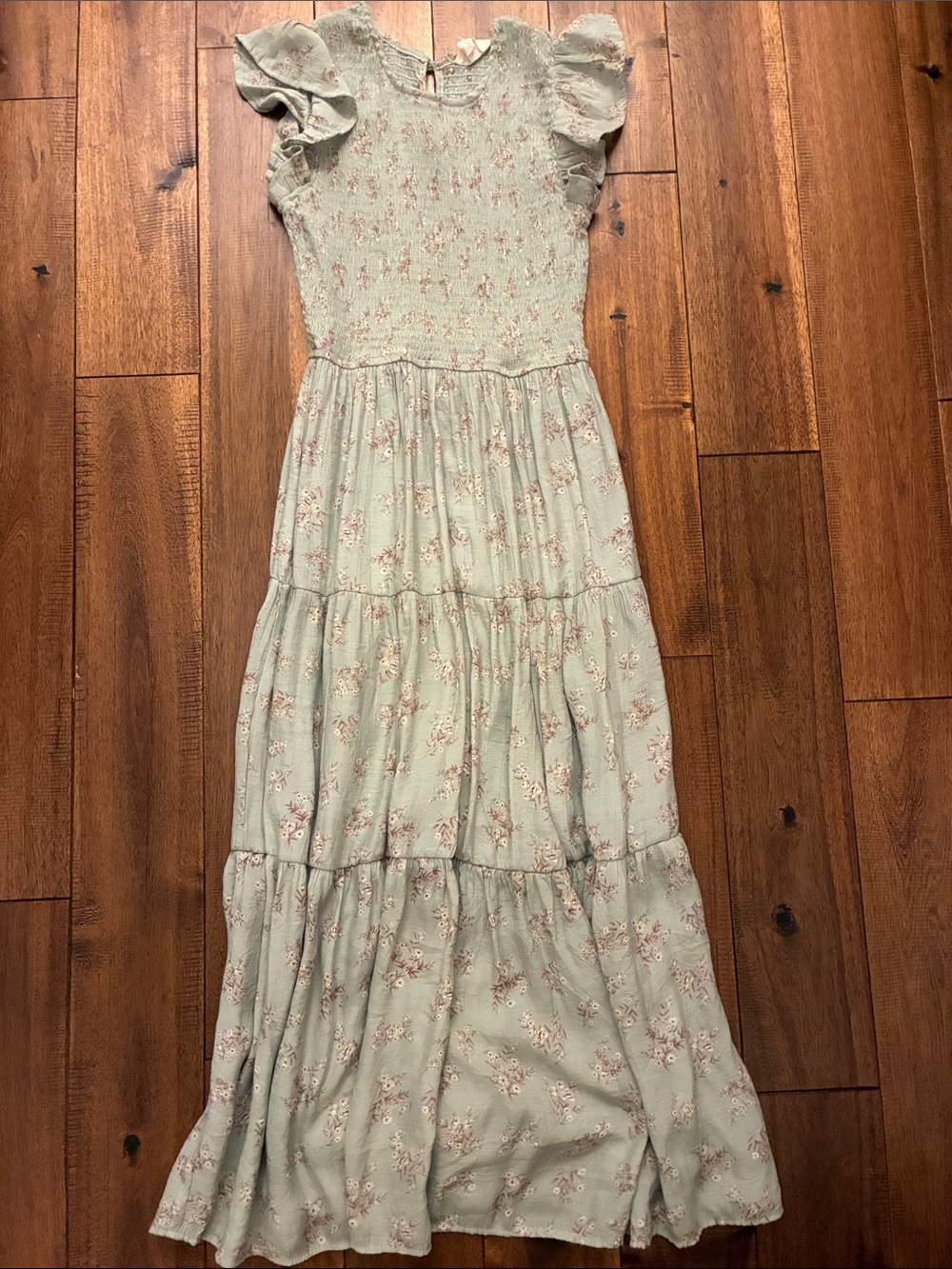 Sweet Wanderer Sage Green Floral Maxi Dress with Ruffle Sleeves
